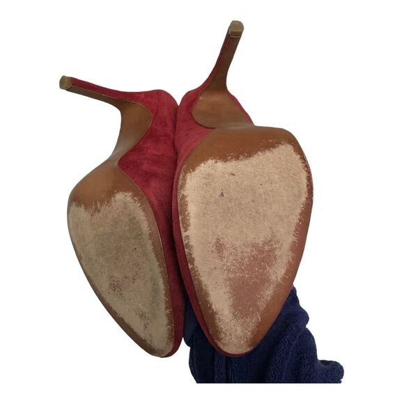 Coach Red Suede Leather Pointed Toe High Heel Pumps Classic Shoes - Picture 13 of 13